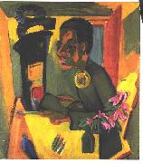 Ernst Ludwig Kirchner Selfportrait with easel oil on canvas